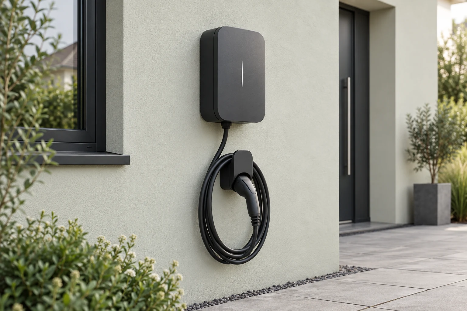 Markenneutrale Wallbox mit Ladekabel - Illustration
